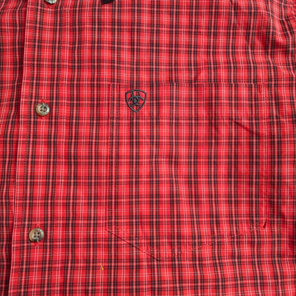 NWOT Ariat Pro Series Mens Red Plaid Long Sleeve‎ Button Up Shirt Fitted Size L - Picture 14 of 16